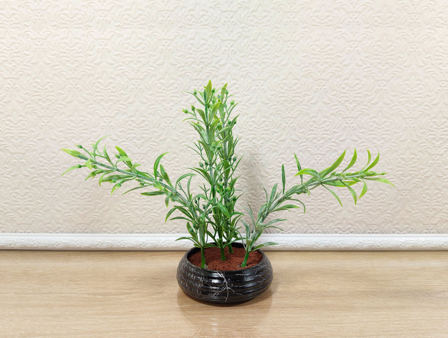 Miniature artificial plants in pots, set of 5 pcs, black