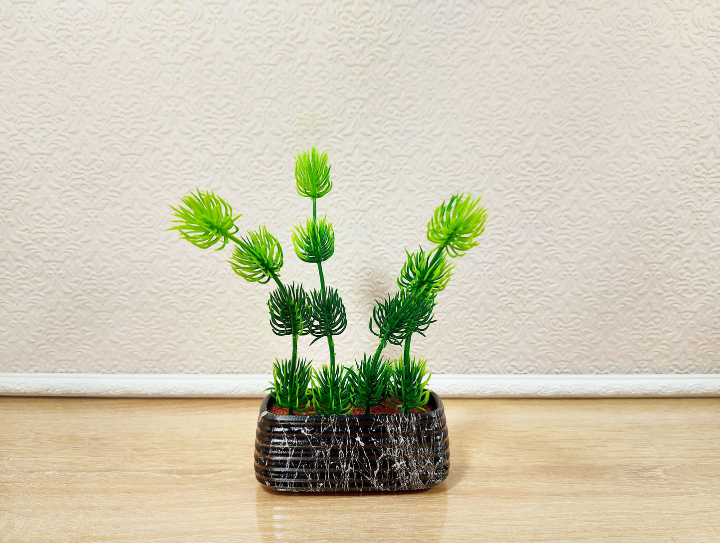 Miniature artificial plants in pots, set of 5 pcs, black