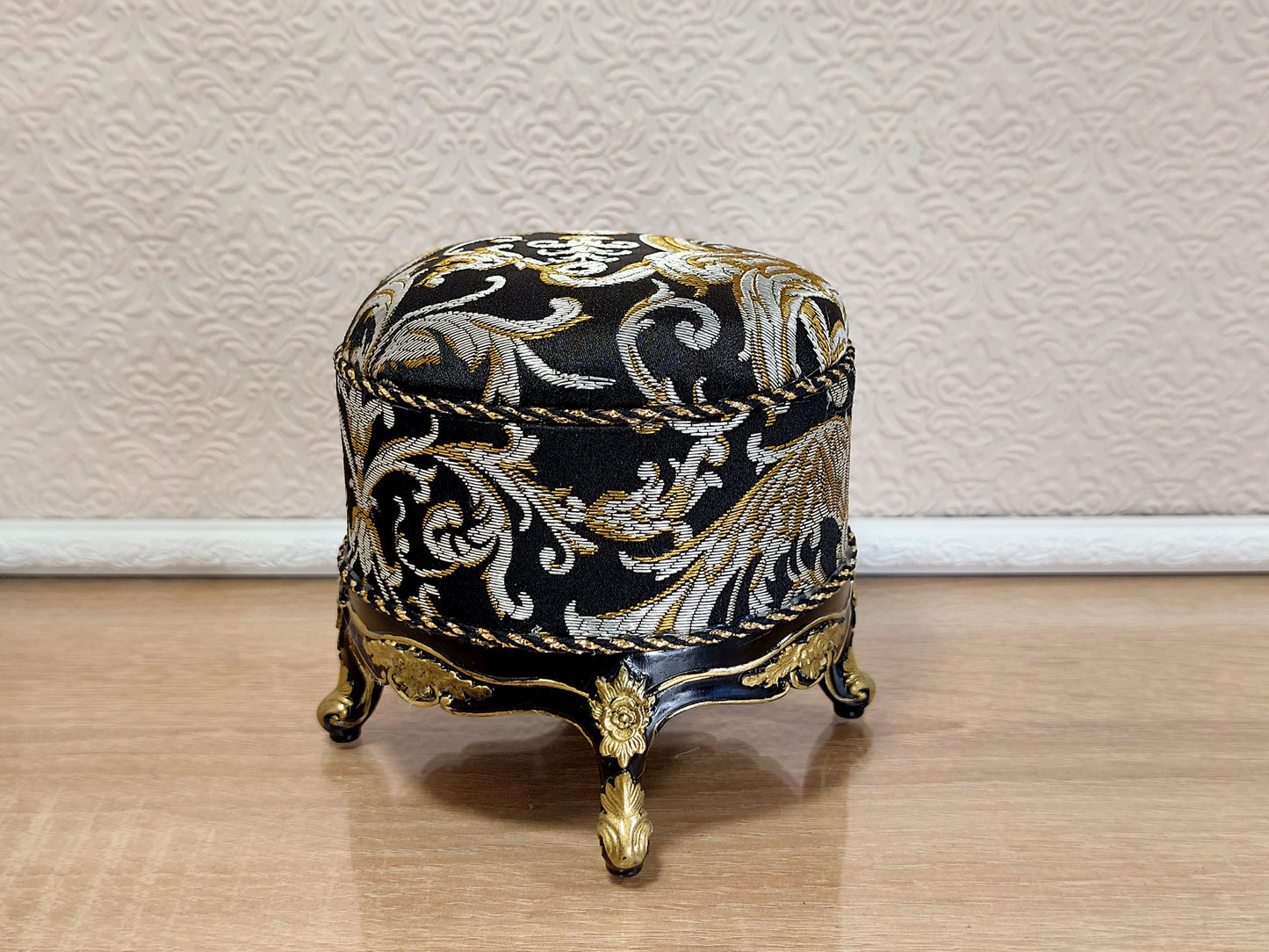 Baroque ottoman for dolls, black