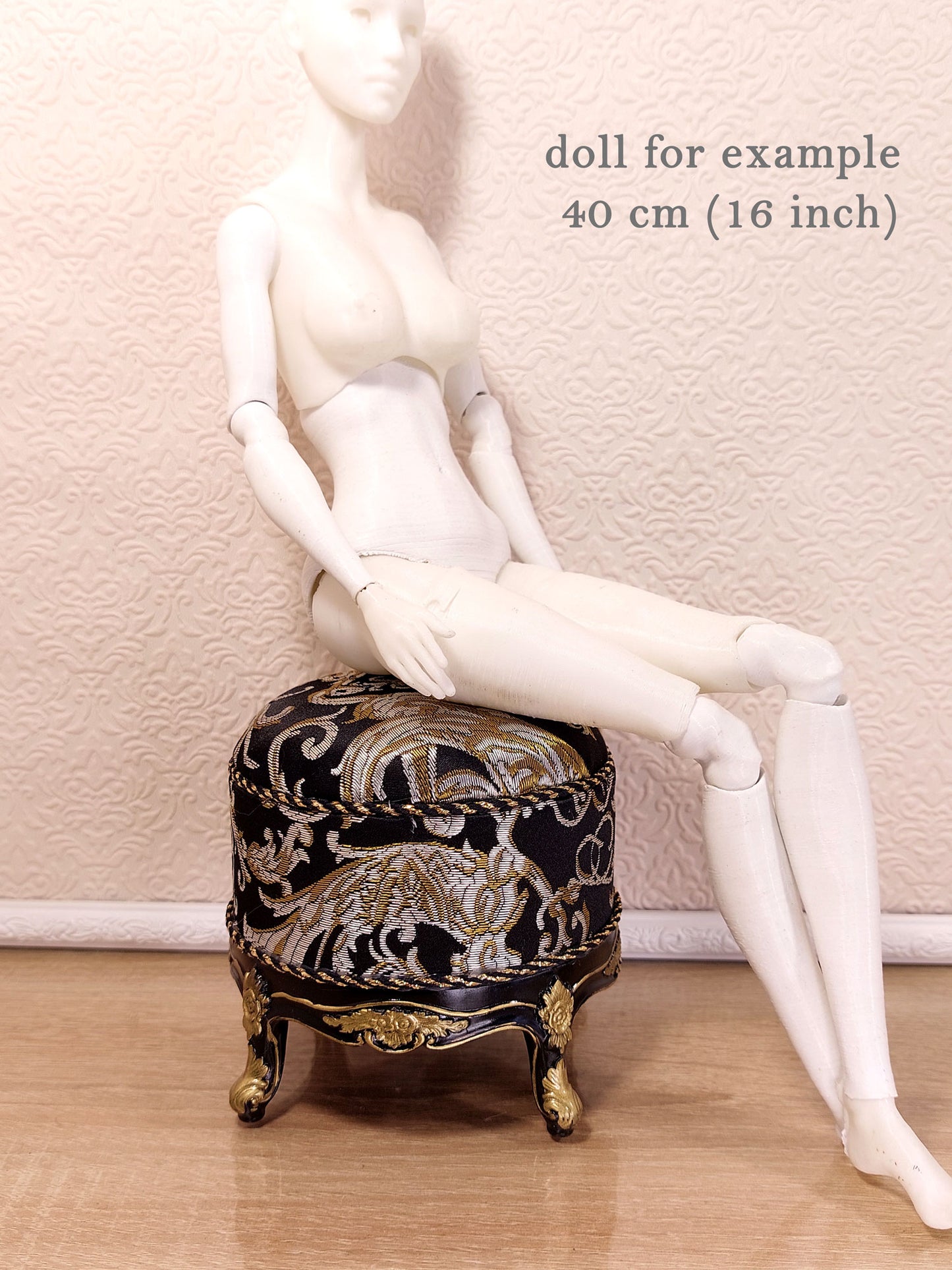 Baroque ottoman for dolls, black
