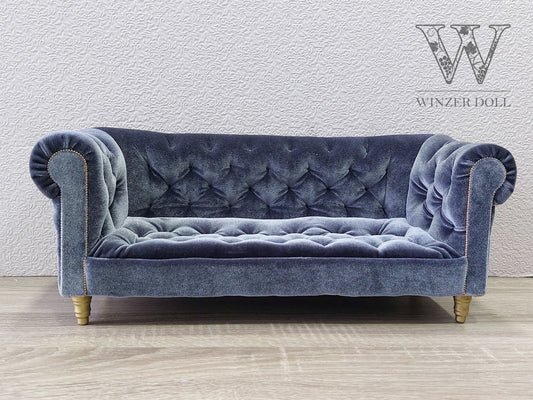 Chesterfield sofa for dolls, gray velvet