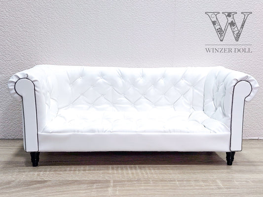 Chesterfield sofa for dolls, artificial leather, white