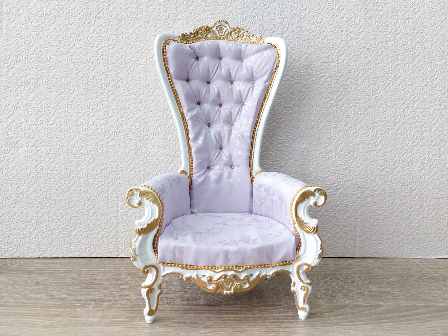 Baroque throne for dolls, white & purple