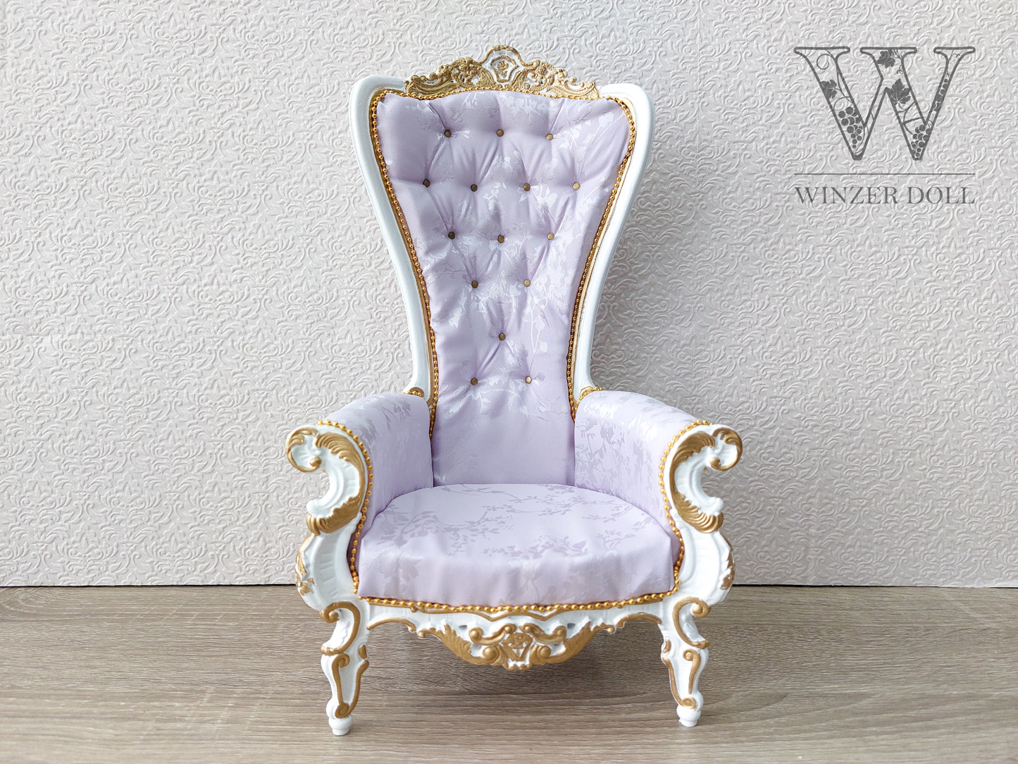 Baroque throne for dolls, white & purple