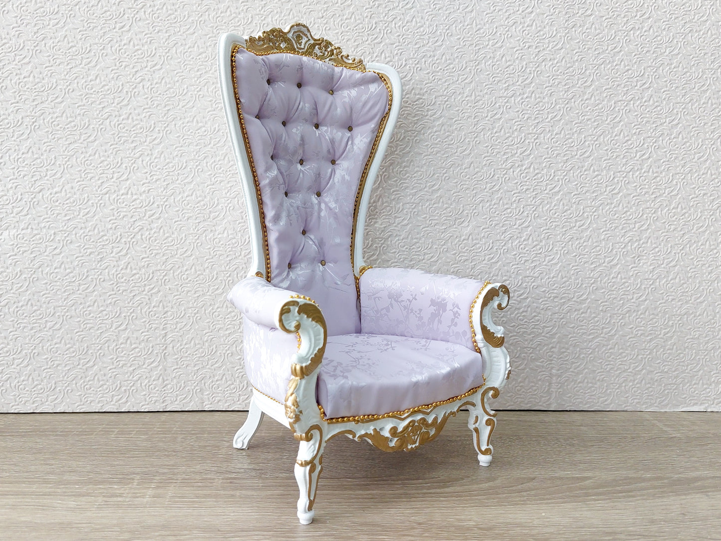 Baroque throne for dolls, white & purple