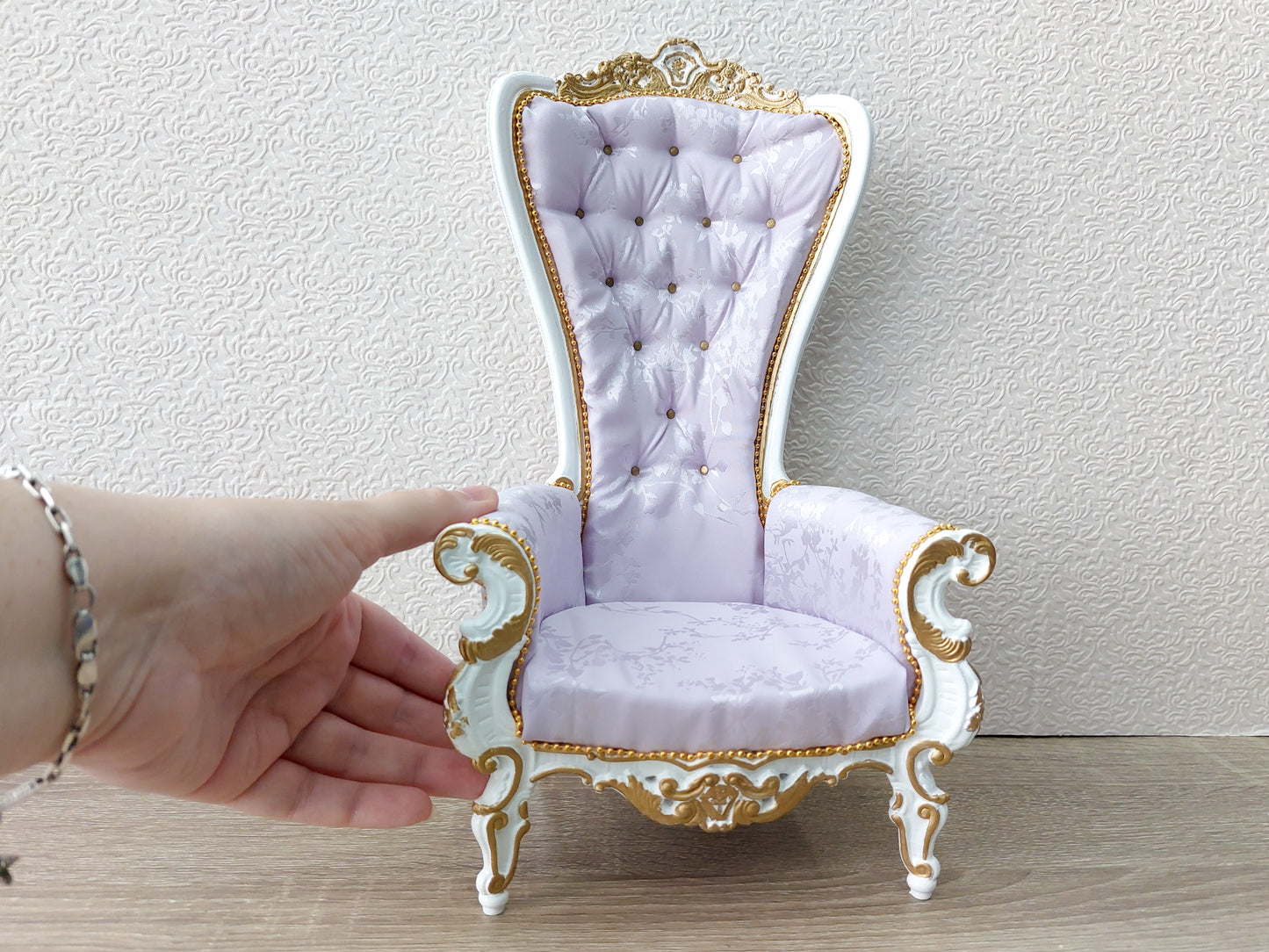 Baroque throne for dolls, white & purple