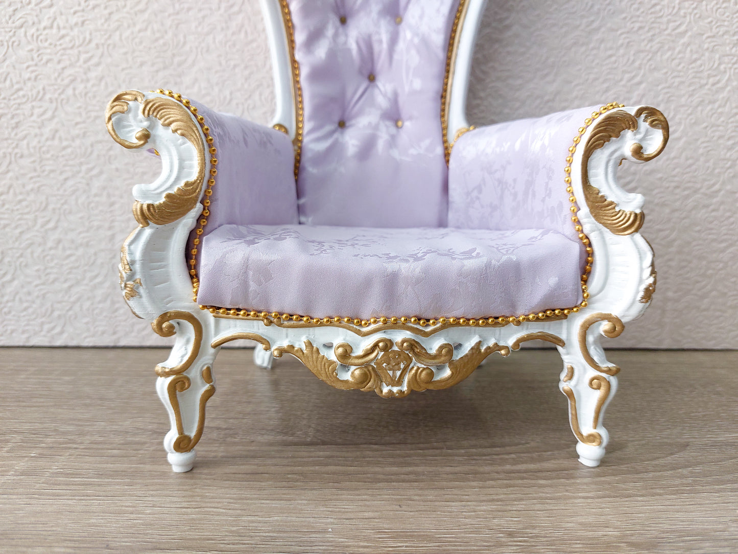 Baroque throne for dolls, white & purple