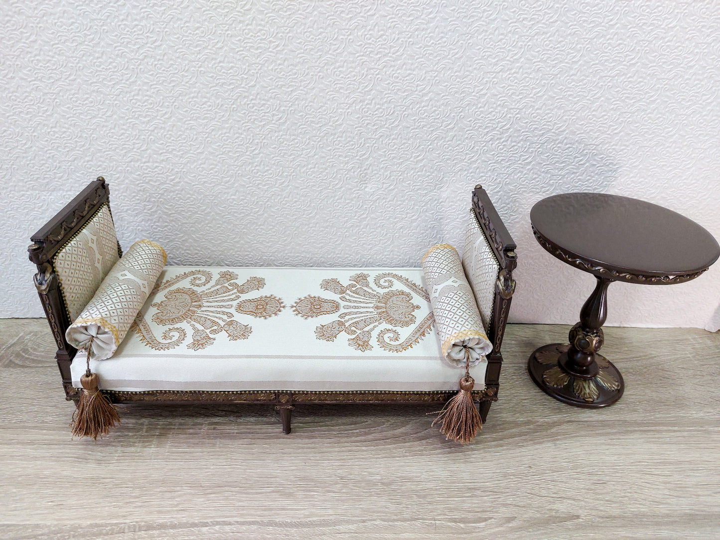 Reserved - French daybed, round table, brown & bronze