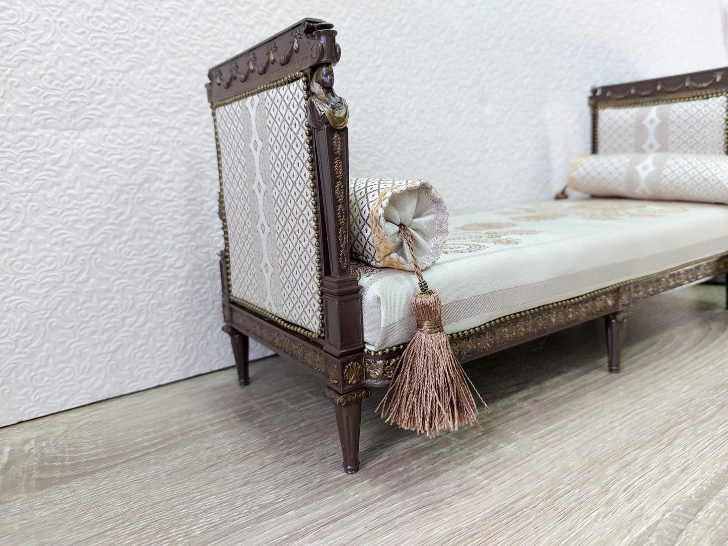 Reserved - French daybed, round table, brown & bronze