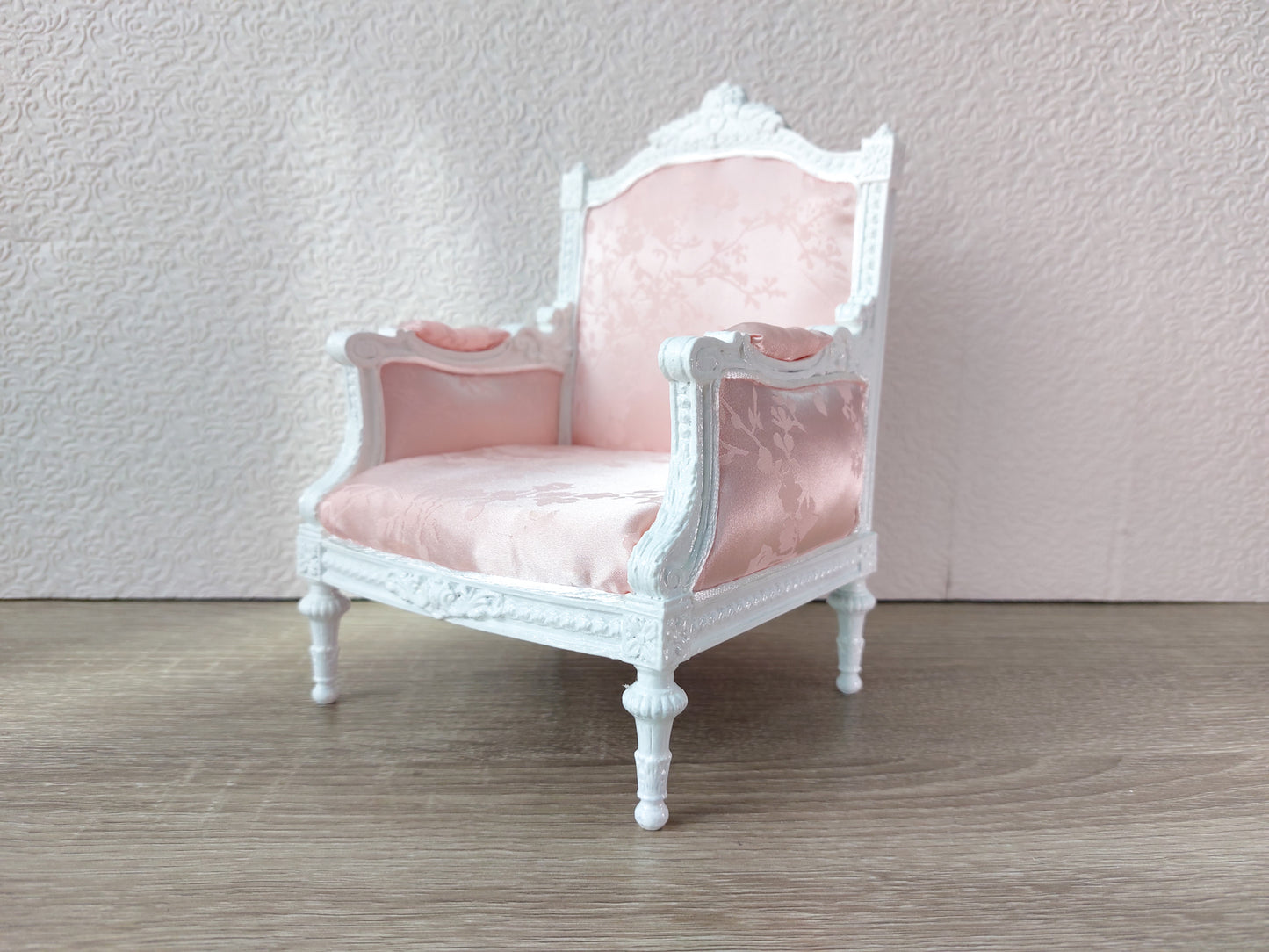 Classical armchair for dolls, Louis XVI style, white & pale pink