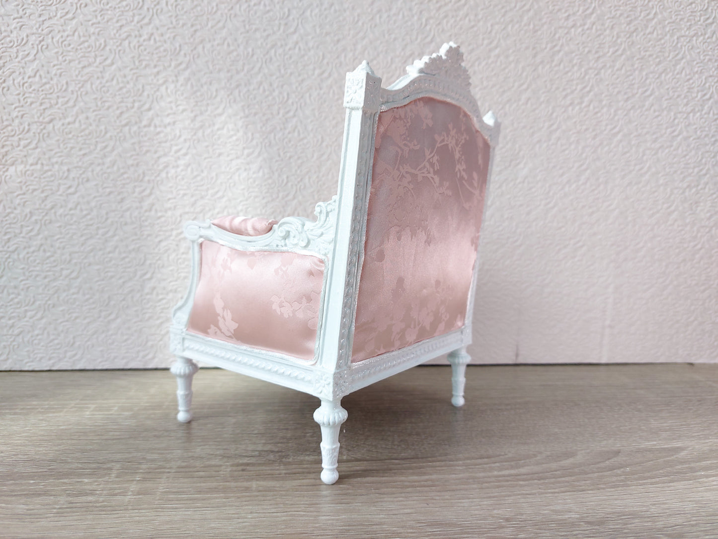 Classical armchair for dolls, Louis XVI style, white & pale pink