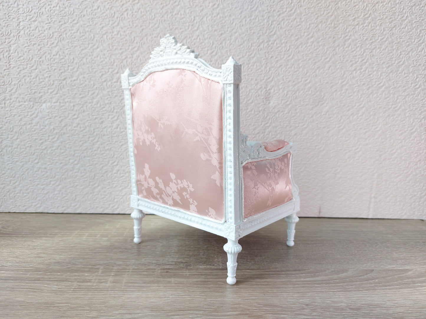 Classical armchair for dolls, Louis XVI style, white & pale pink