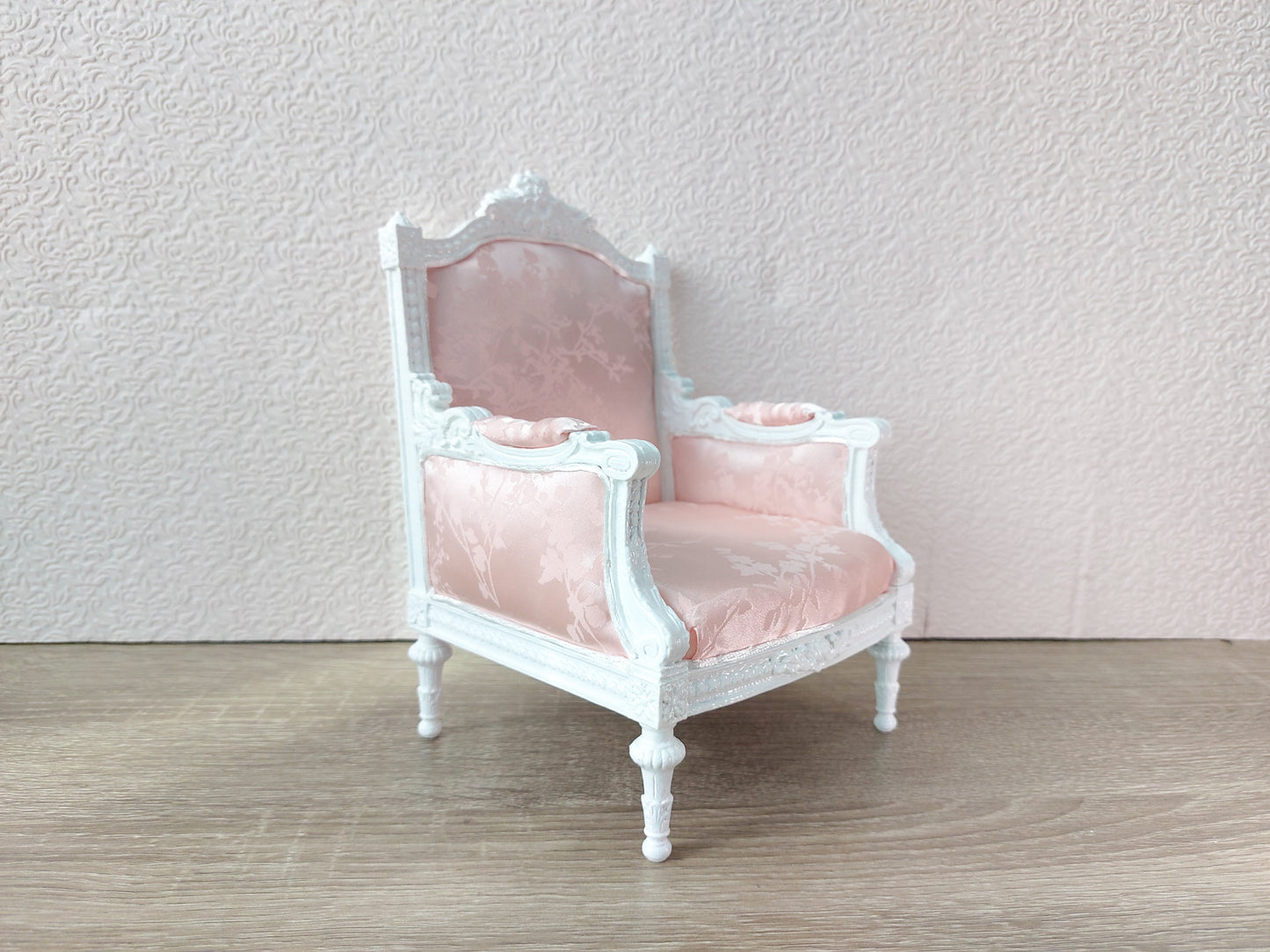 Classical armchair for dolls, Louis XVI style, white & pale pink