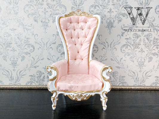 Baroque throne for dolls, white & pink