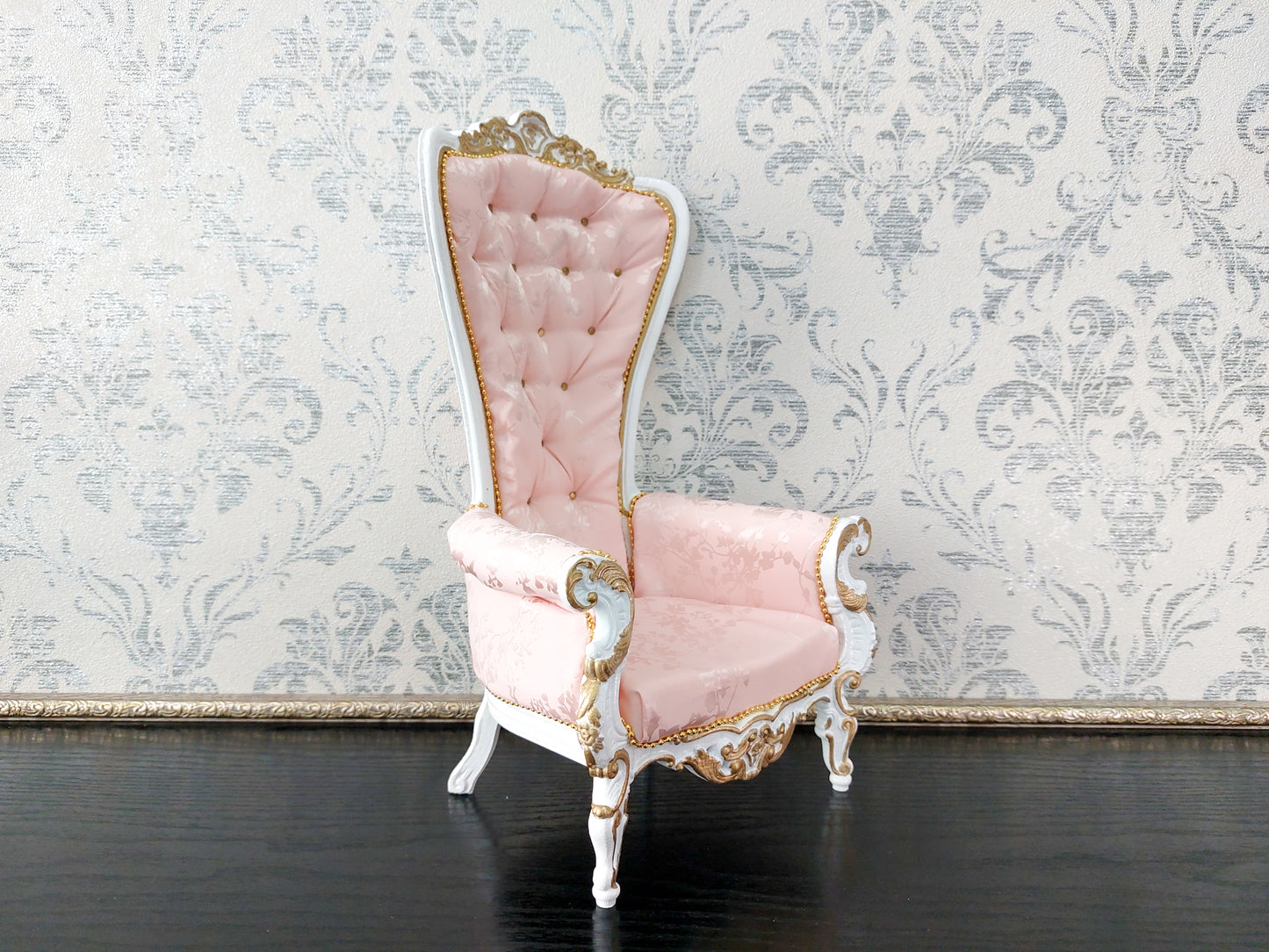 Baroque throne for dolls, white & pink