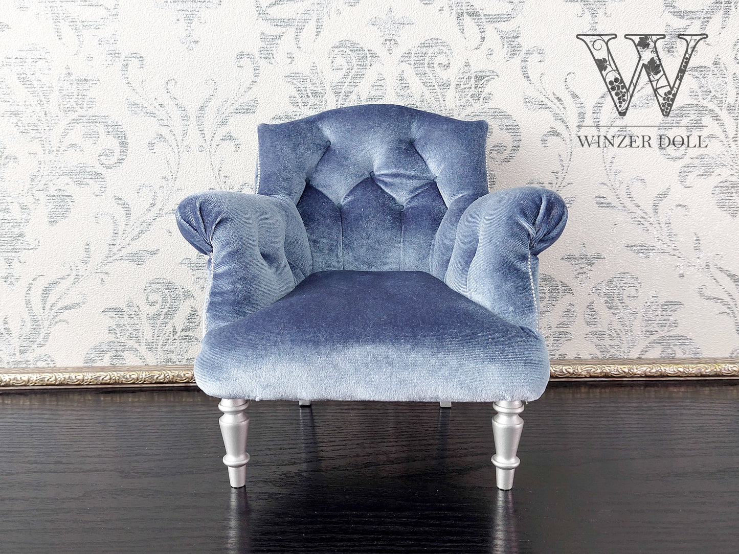 Chesterfield low chair, gray velvet