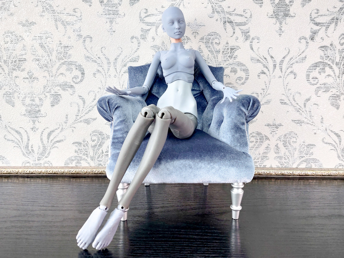 Chesterfield low chair, gray velvet