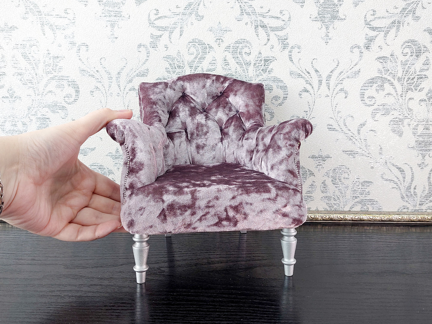 Chesterfield low chair, purple velvet