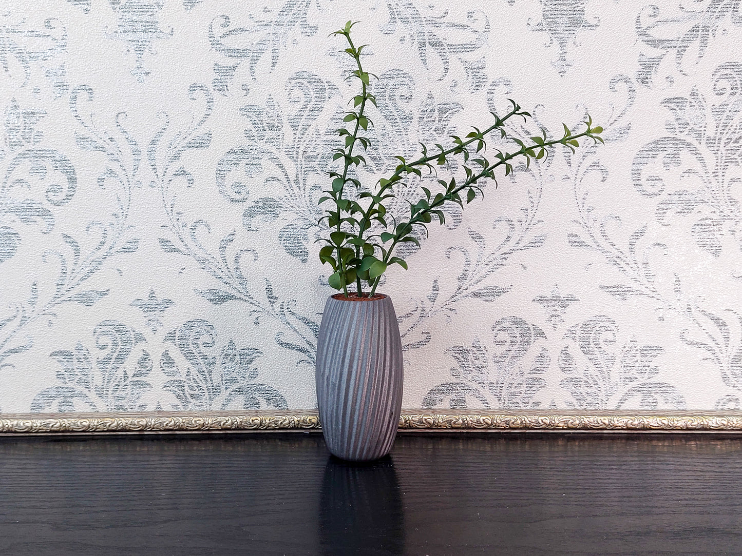 Miniature artificial plants in pots, set of 5 pcs, gray