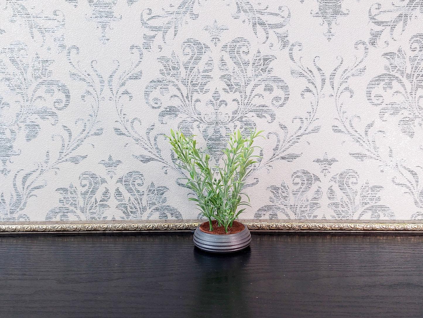 Miniature artificial plants in pots, set of 5 pcs, gray