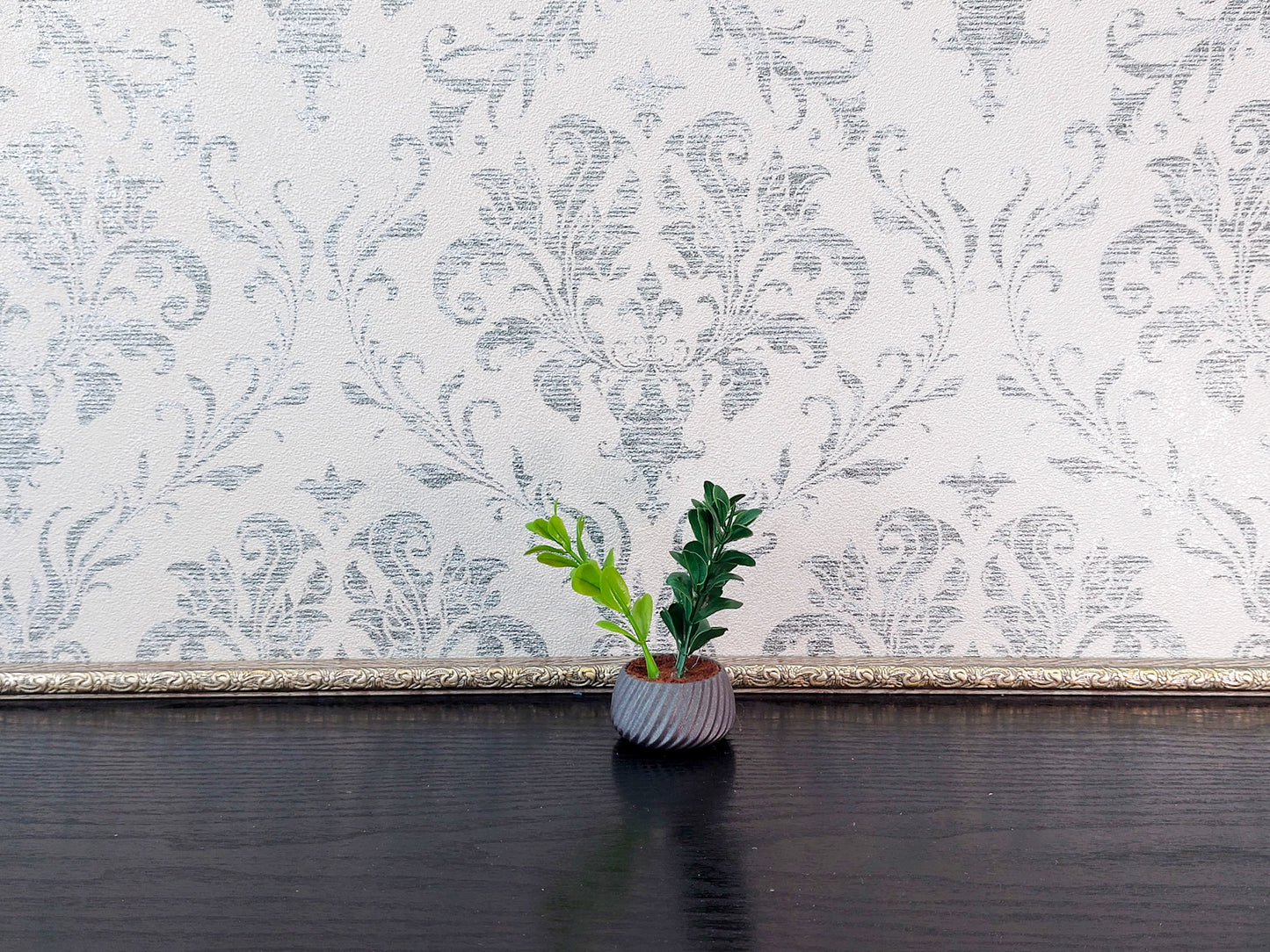 Miniature artificial plants in pots, set of 5 pcs, gray