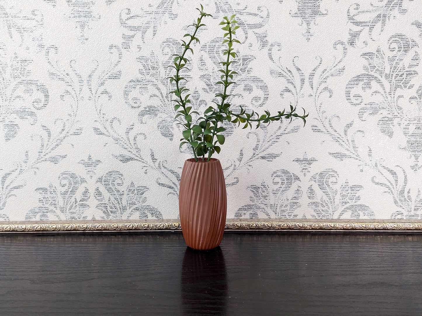 Miniature artificial plants in pots, set of 5 pcs, brown