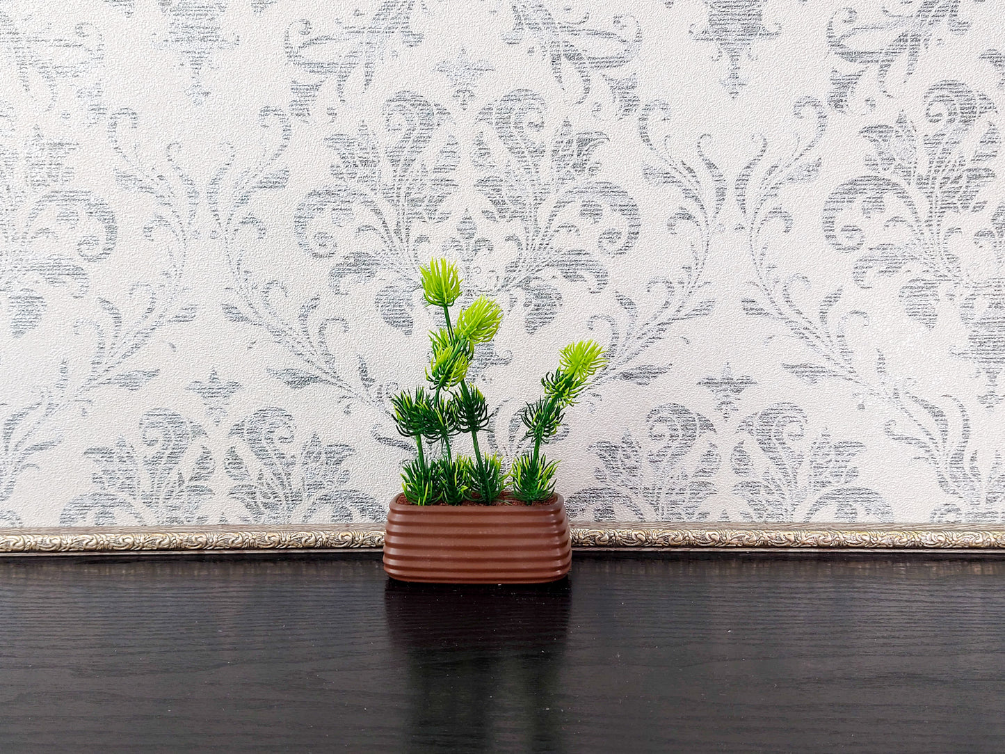 Miniature artificial plants in pots, set of 5 pcs, brown