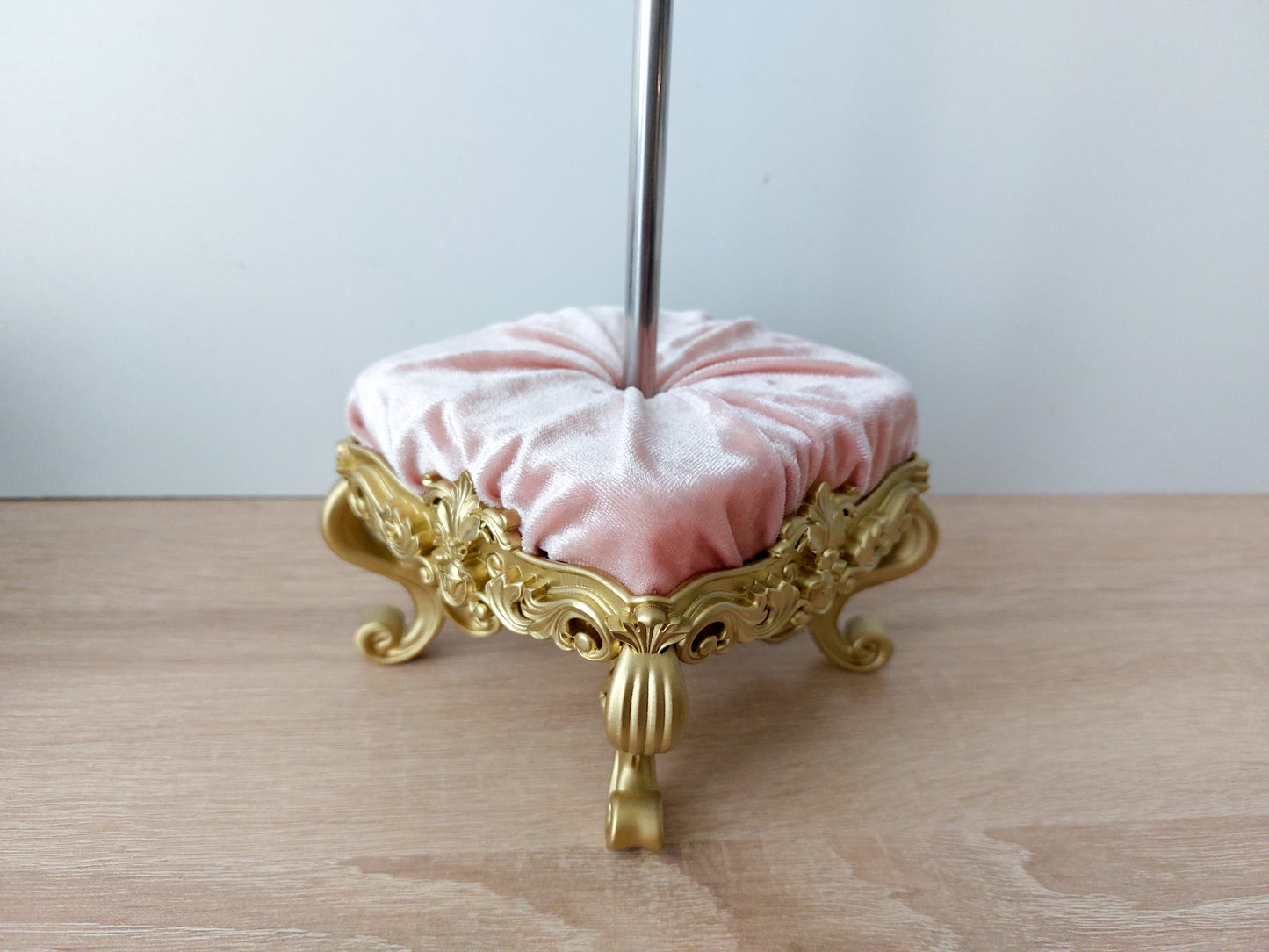 Reserved - doll posing stand, gold & pink