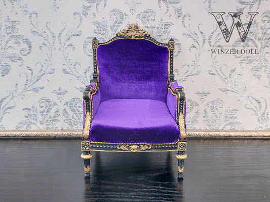 Classical armchair for dolls, Louis XVI style, black & purple