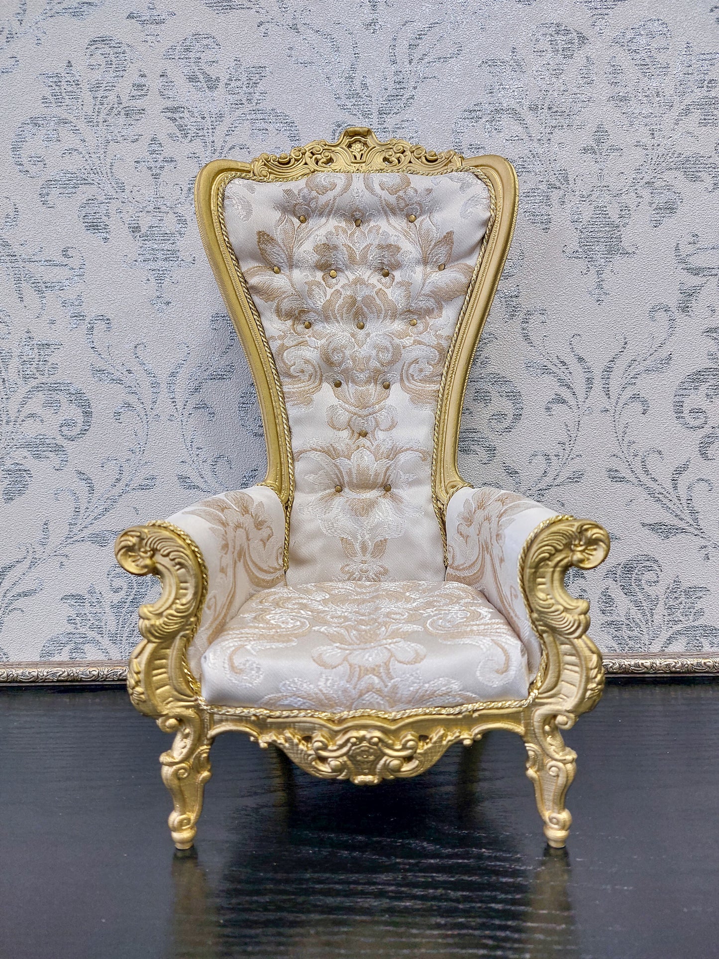 Reserved - Throne, sofa Wave, round table, doll posing stand, gold & beige