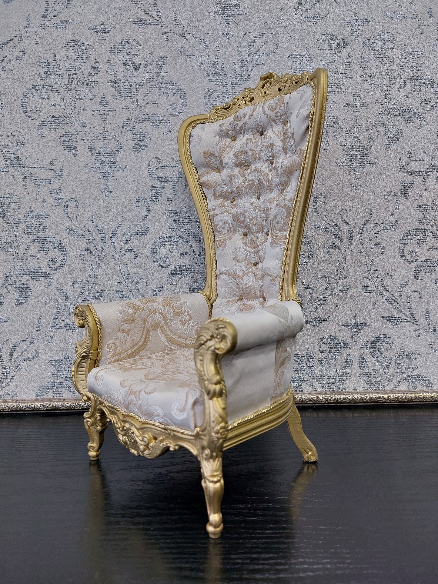 Reserved - Throne, sofa Wave, round table, doll posing stand, gold & beige