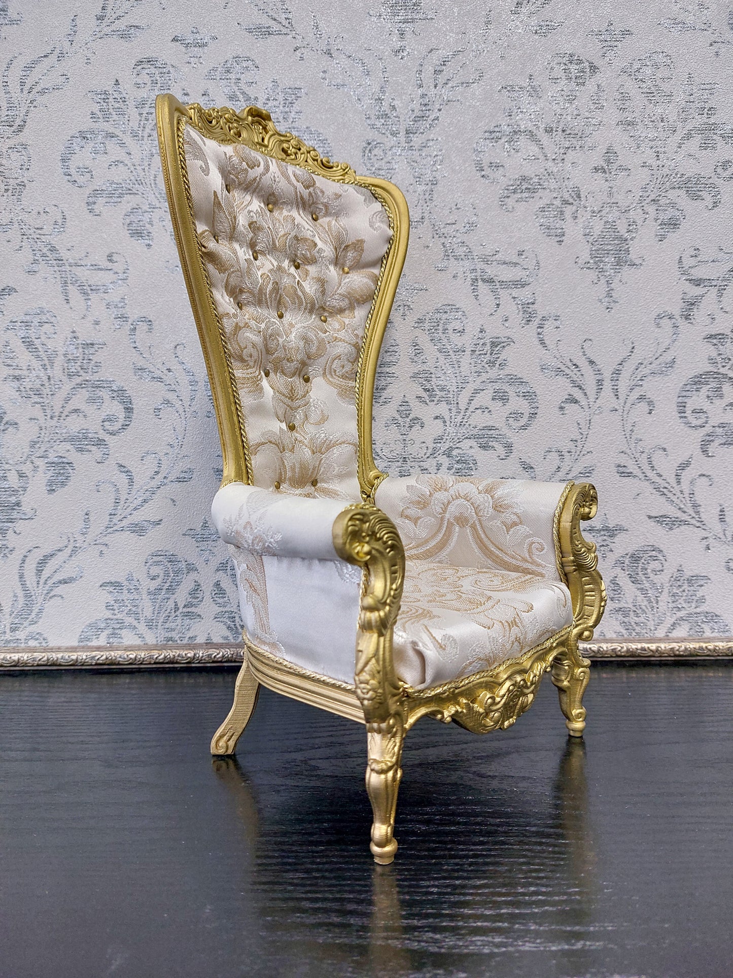 Reserved - Throne, sofa Wave, round table, doll posing stand, gold & beige