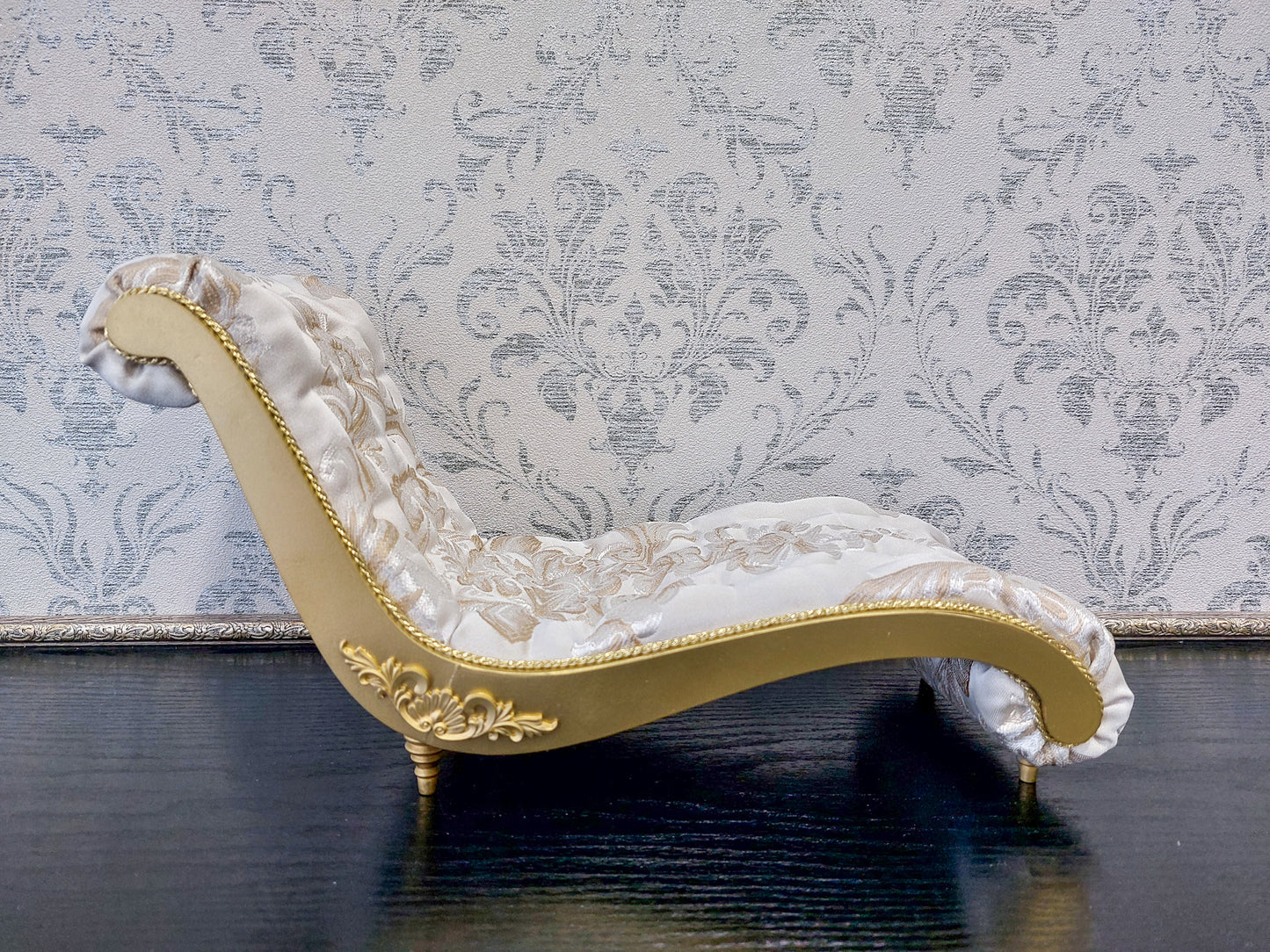 Reserved - Throne, sofa Wave, round table, doll posing stand, gold & beige