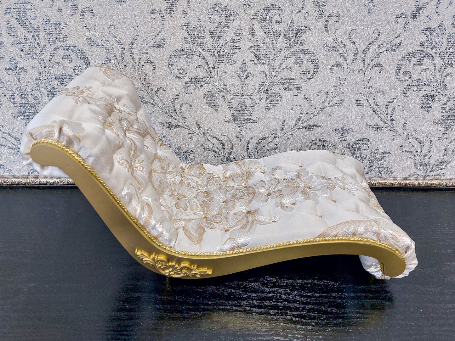 Reserved - Throne, sofa Wave, round table, doll posing stand, gold & beige