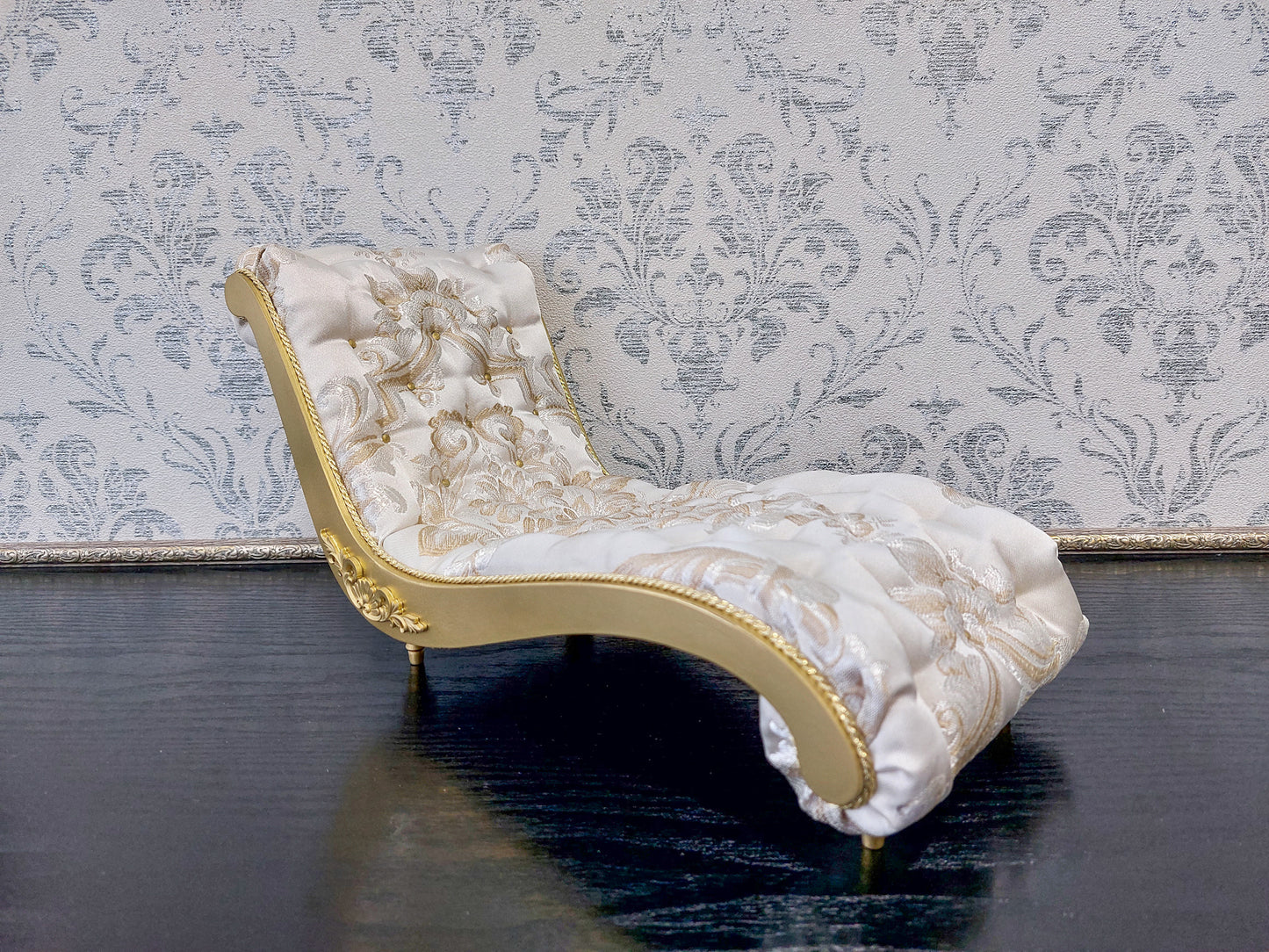 Reserved - Throne, sofa Wave, round table, doll posing stand, gold & beige