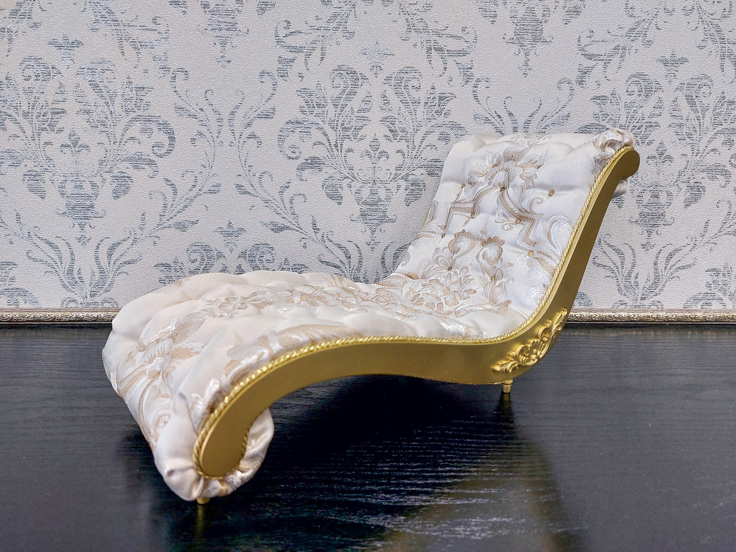 Reserved - Throne, sofa Wave, round table, doll posing stand, gold & beige