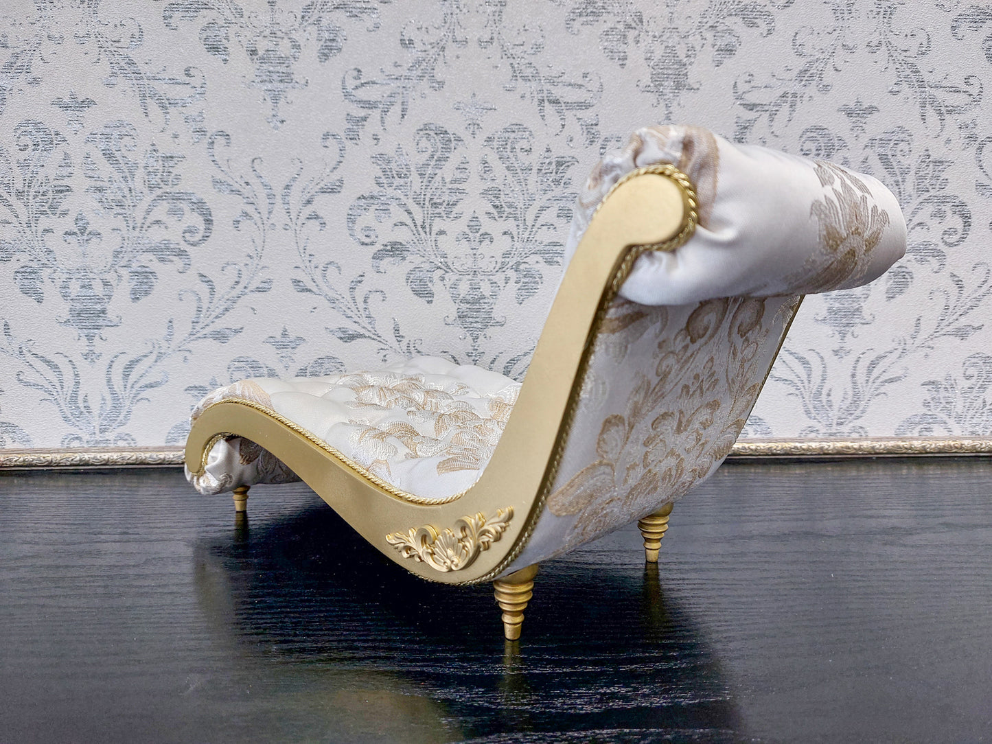 Reserved - Throne, sofa Wave, round table, doll posing stand, gold & beige