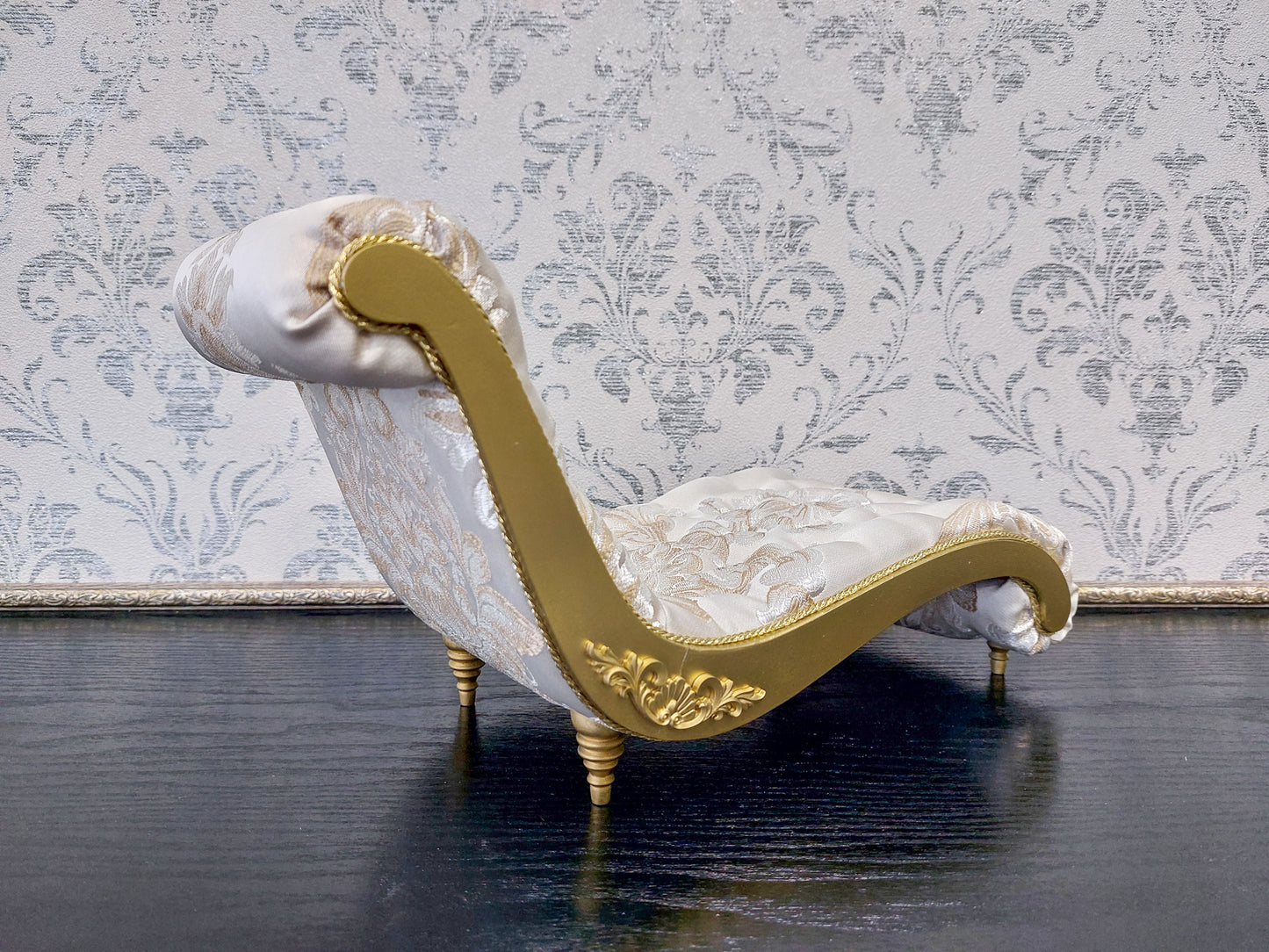 Reserved - Throne, sofa Wave, round table, doll posing stand, gold & beige