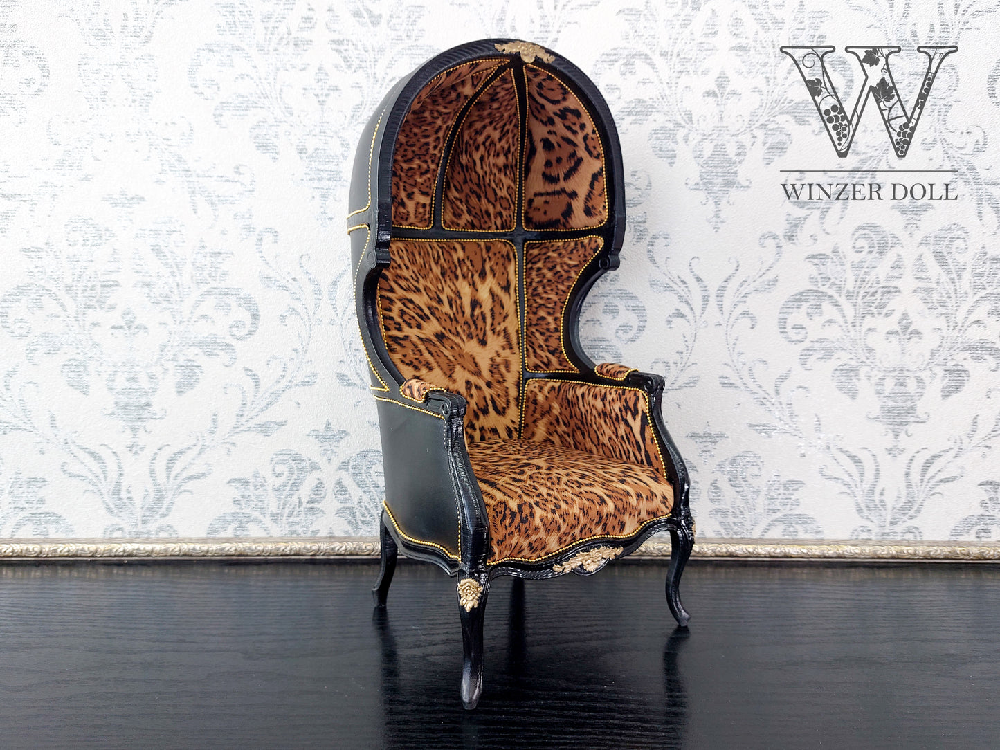 Versaille dome chair, black & leopard print