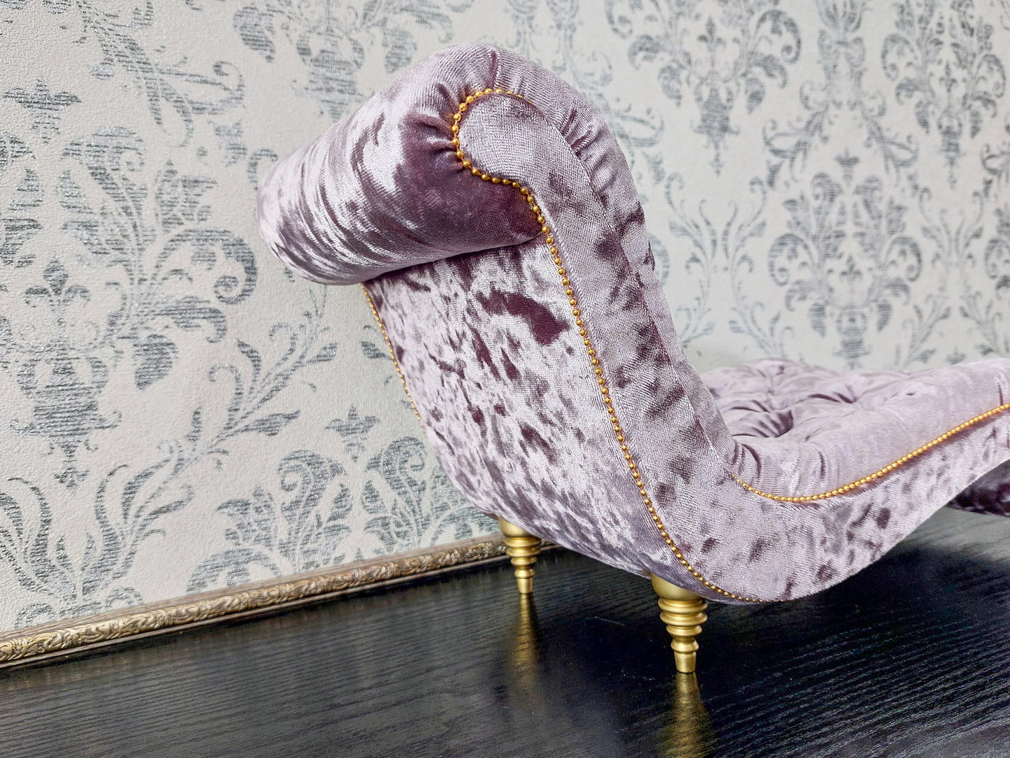 Reserved - Chaise lounge wave for Pasha Original, doll posing stand gold & purple