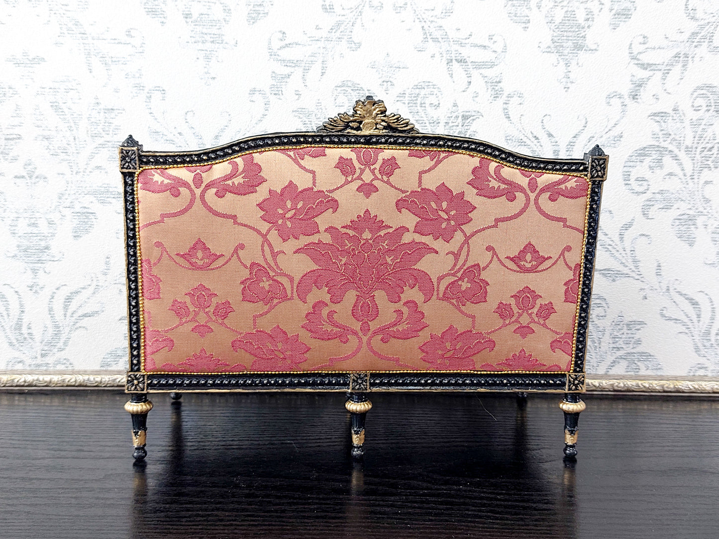 Classical sofa and armchair for dolls, Louis XVI style, black & gold red