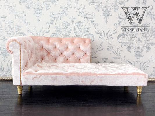 Chesterfield chaise lounge, pink velvet