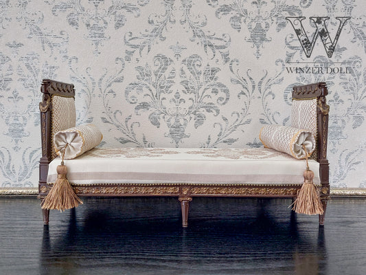 Classical french daybed for dolls, brown & beige