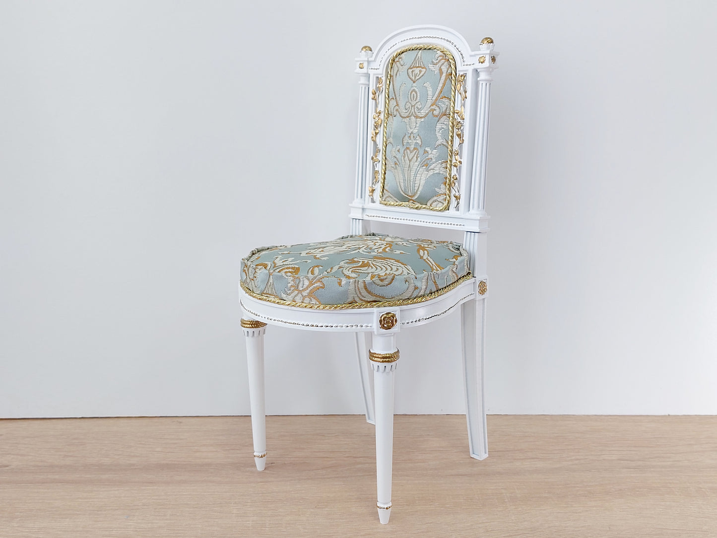 Classical chair, Marie Antoinette style, white & azure