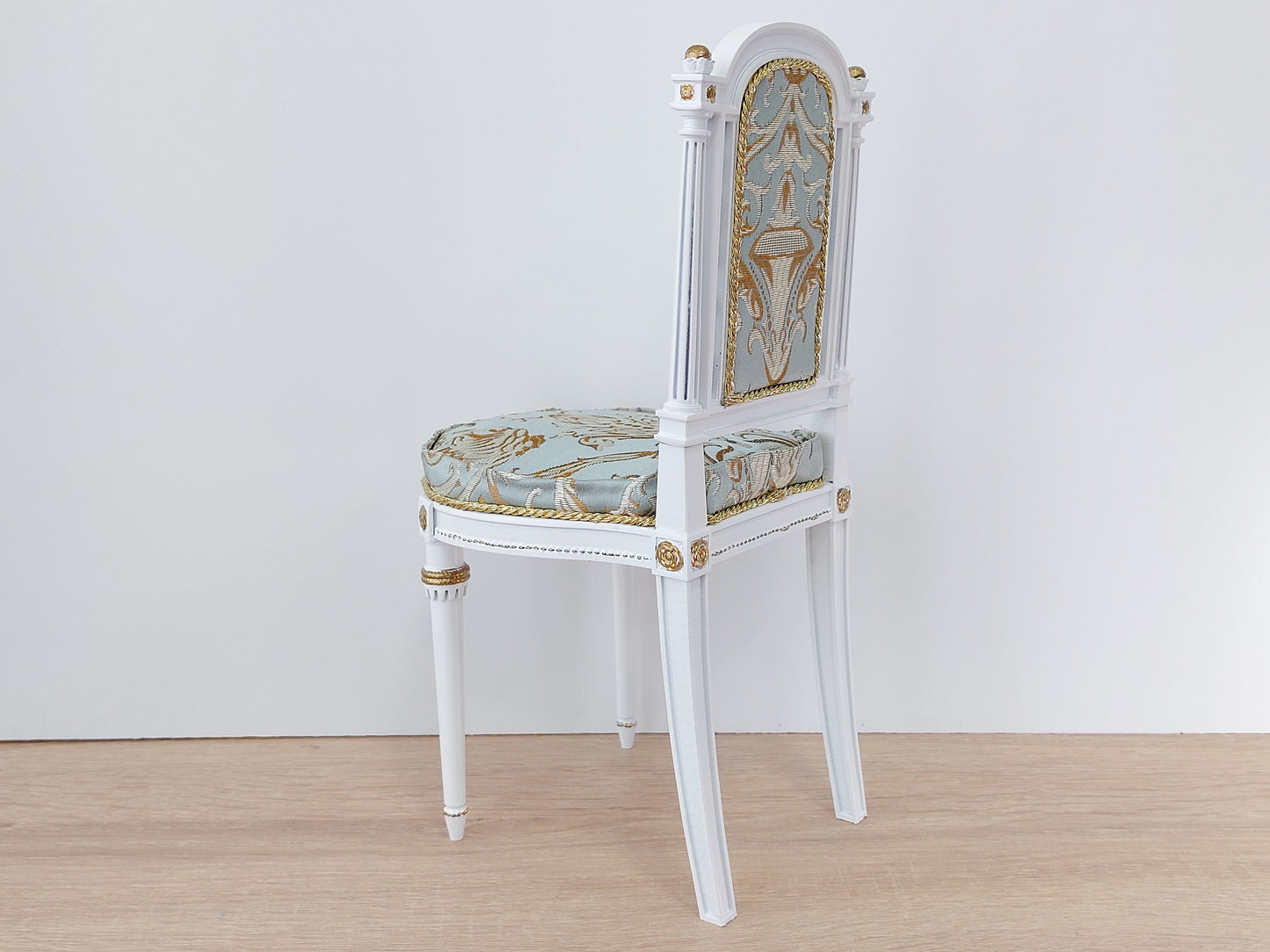 Classical chair, Marie Antoinette style, white & azure