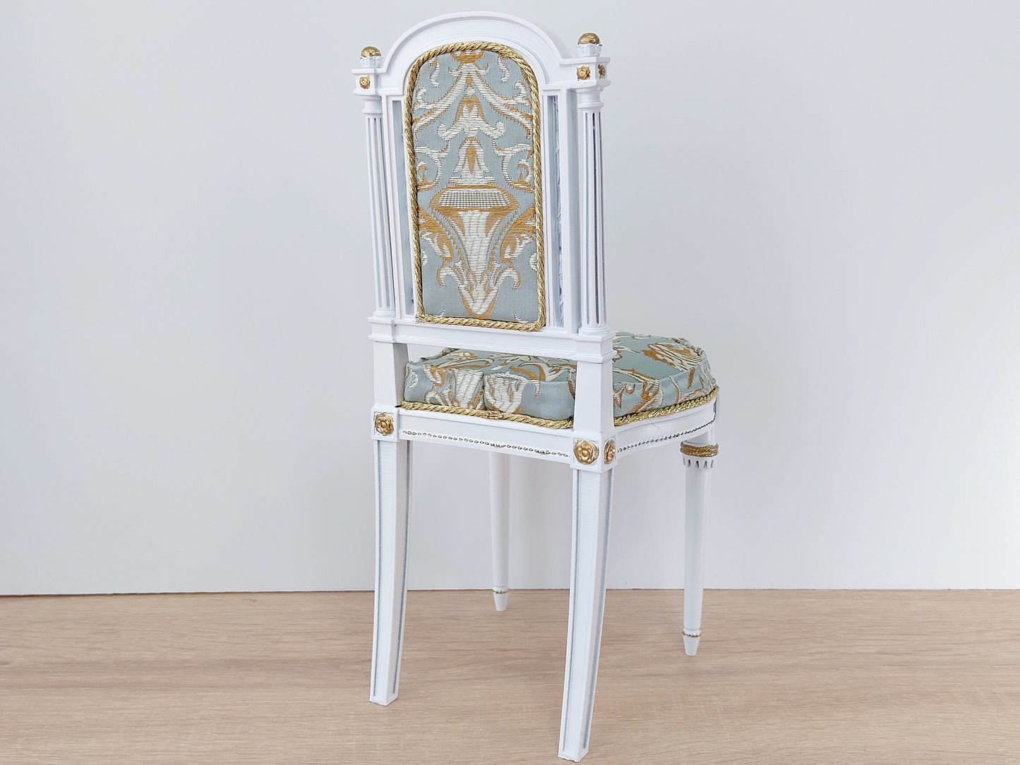 Classical chair, Marie Antoinette style, white & azure