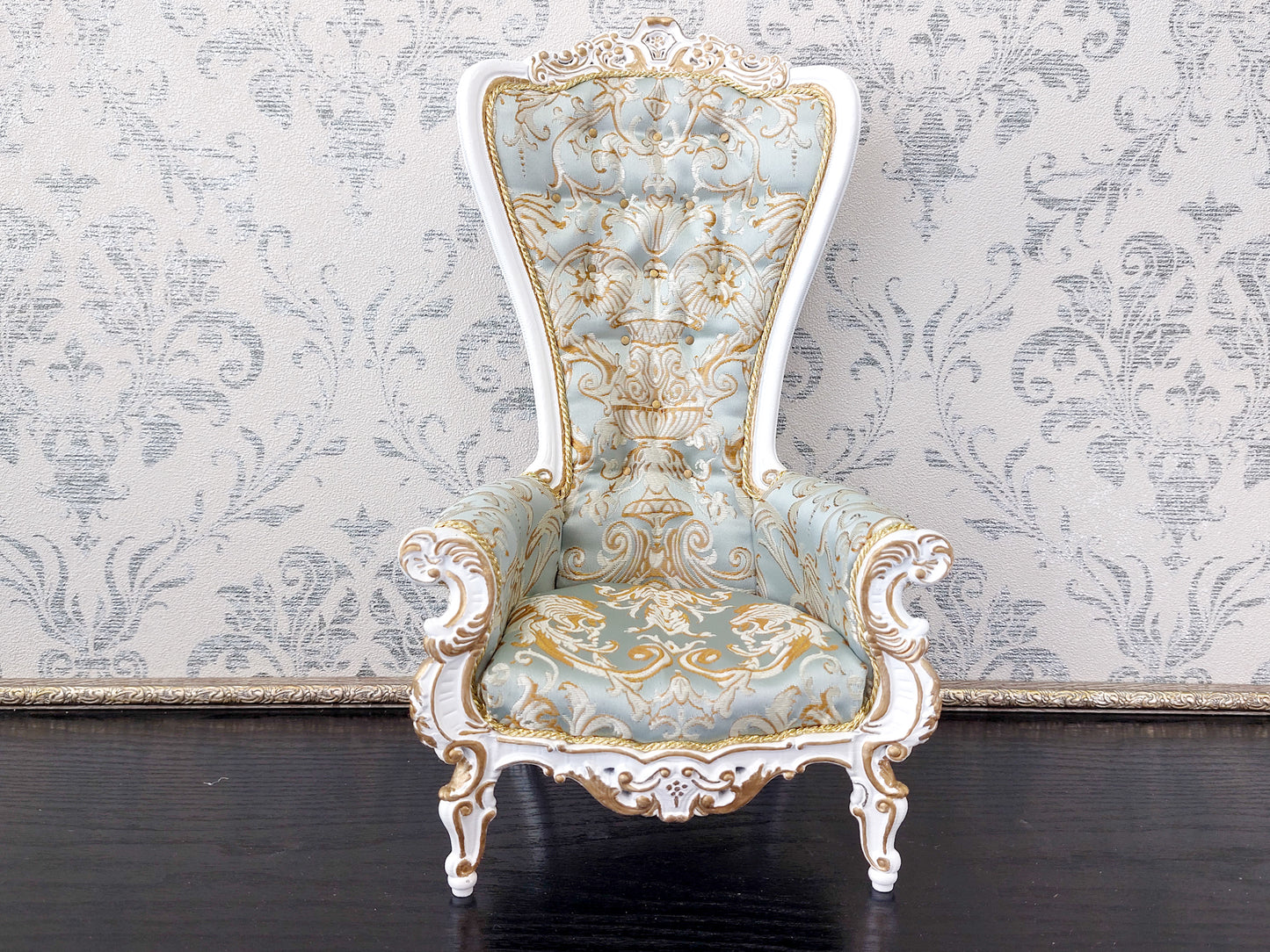 Baroque throne for dolls, white & azure