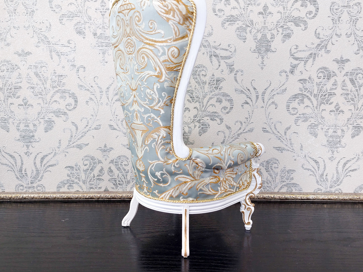 Baroque throne for dolls, white & azure