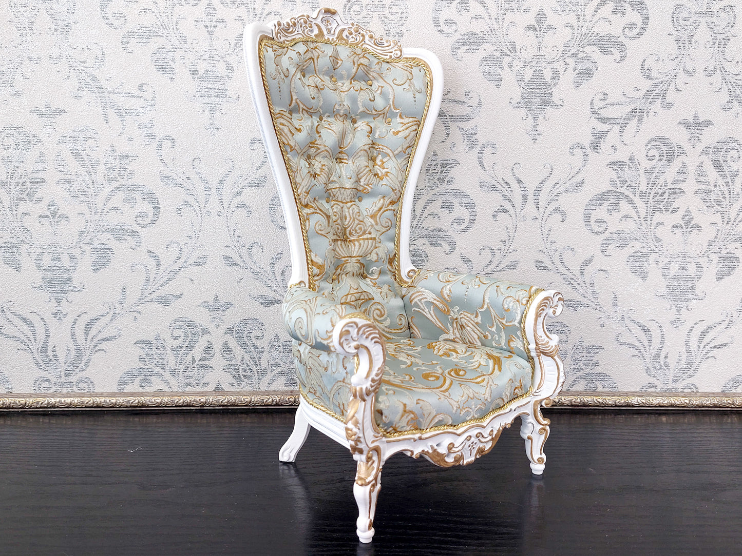 Baroque throne for dolls, white & azure