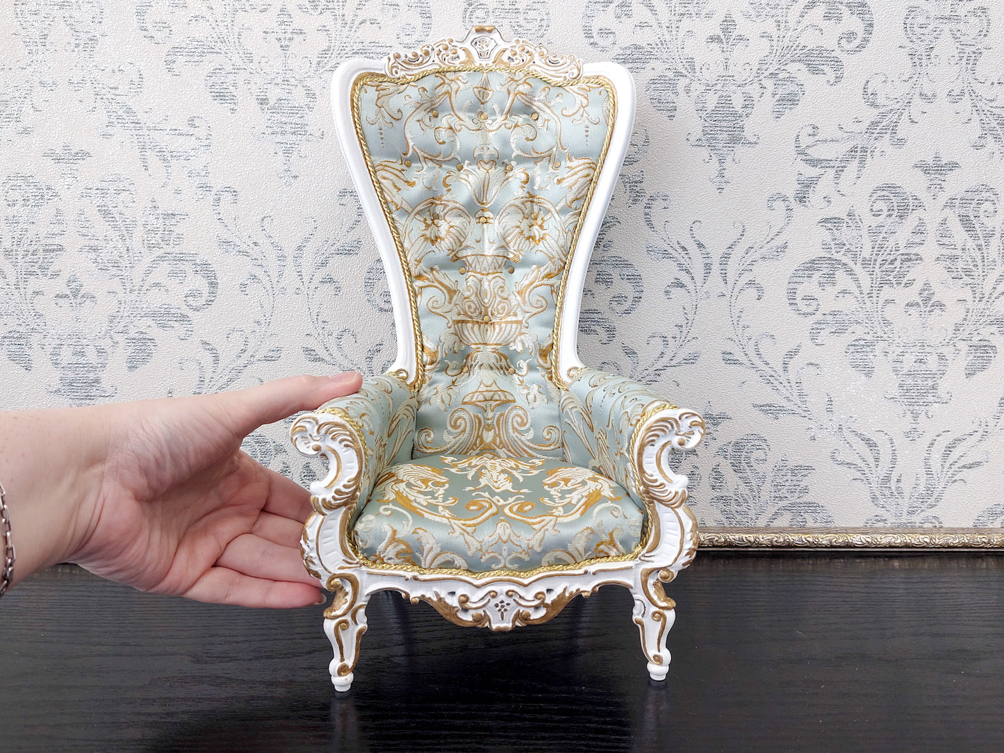 Baroque throne for dolls, white & azure